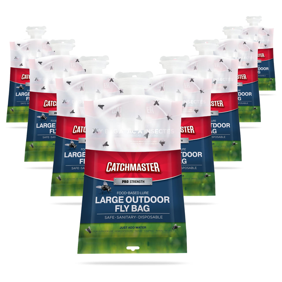 Catchmaster Pro Series 8-pack outdoor fly trap ready for backyard deployment reduces flies outside
