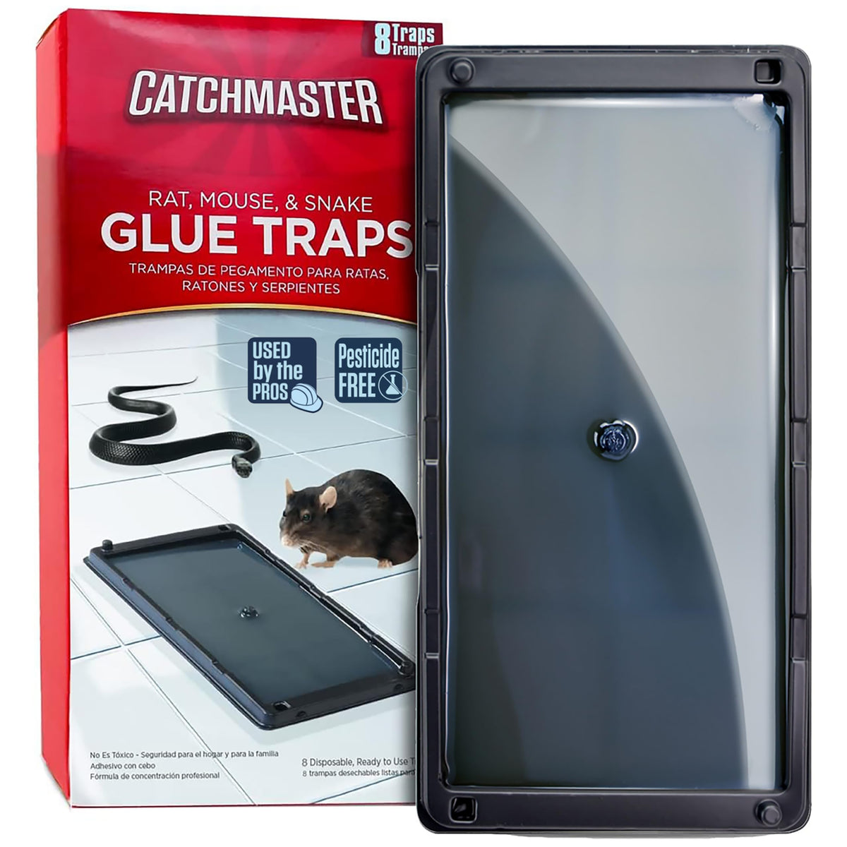 Catchmaster rat glue trap on a countertop ready for use.