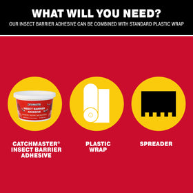 Catchmaster spreader tool shown for even, edge-to-edge adhesive application.