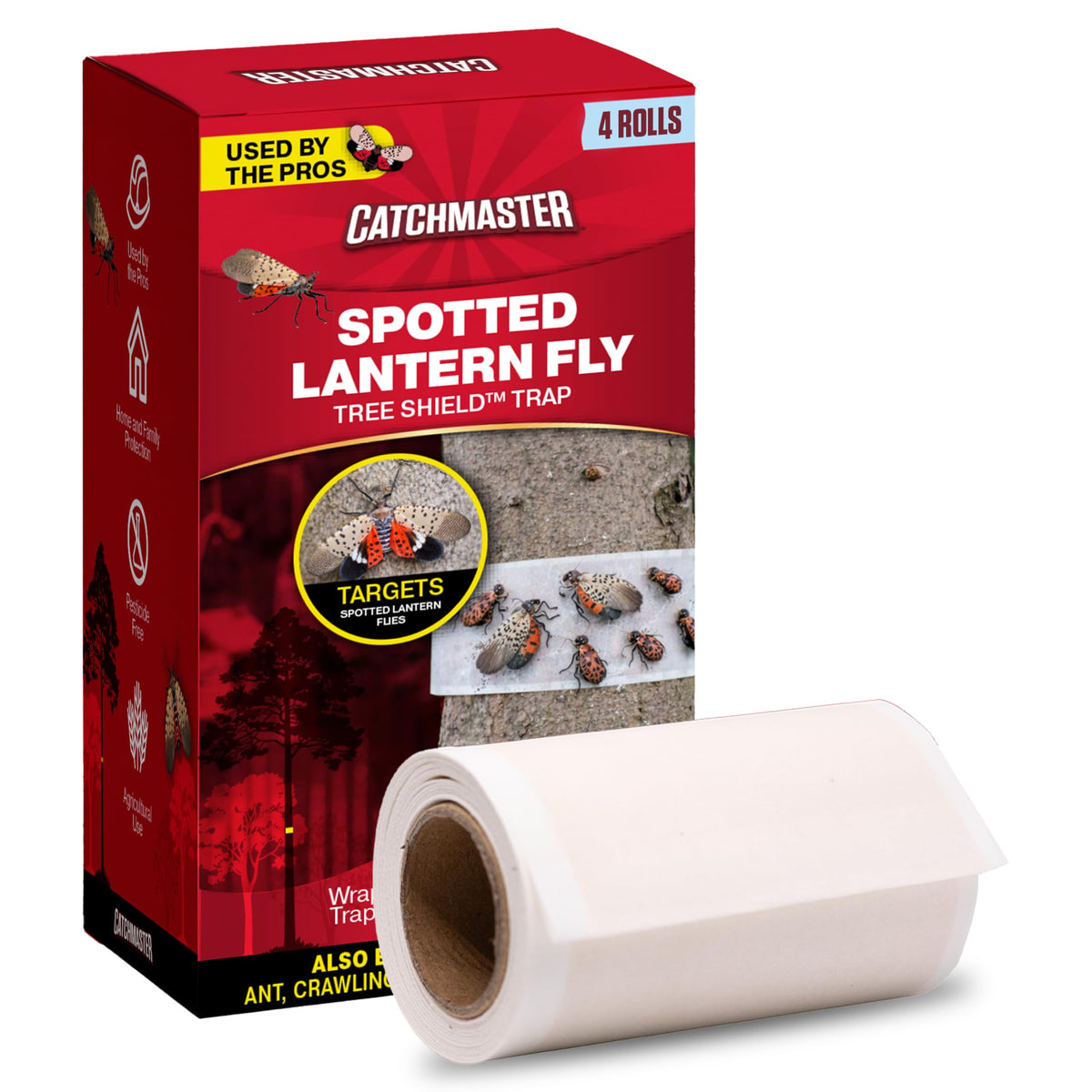 Catchmaster Tree Shield on a tree trunk blocks crawling pests and protects foliage.