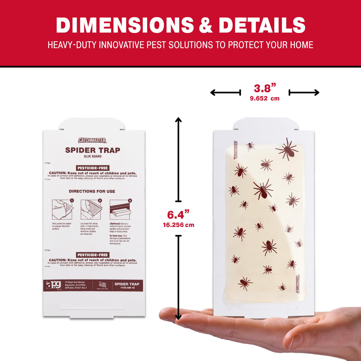 Catchmaster glue trap provides pesticide-free, mess-free interior pest control.
