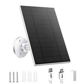 Catgod 5W solar panel mounted outdoors powering a security camera.