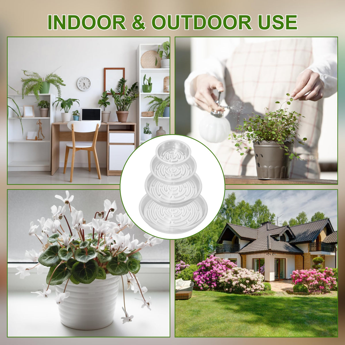 CATIFLIN clear saucers in office or garden settings keep spaces clean and organized.