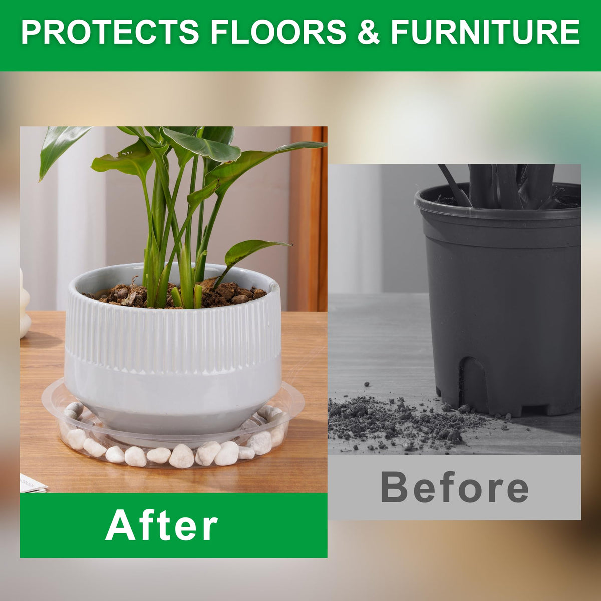 CATIFLIN clear saucers water-drip-tray catch excess drainage without staining floors.