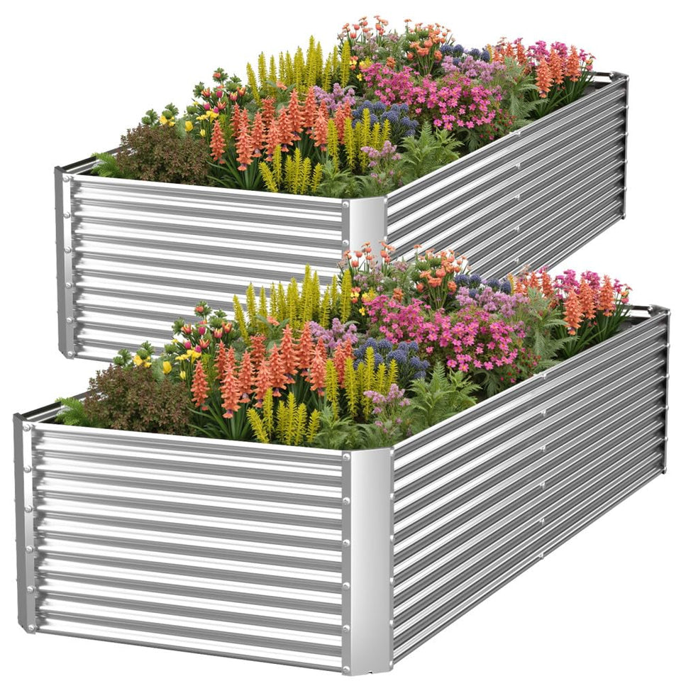 CATMANOR 2-pack tall 8ft galvanized raised bed, side view for vegetables and flowers.