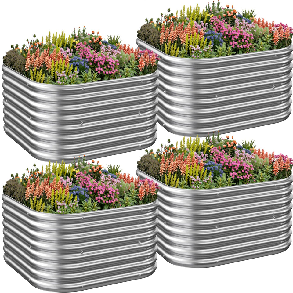 CATMANOR 4-pack 2x2ft raised bed in corrugated galvanized steel for durable outdoor gardening.