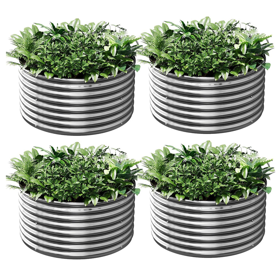 CATMANOR 4Pack round raised bed outdoor setup for vegetables and flowers.