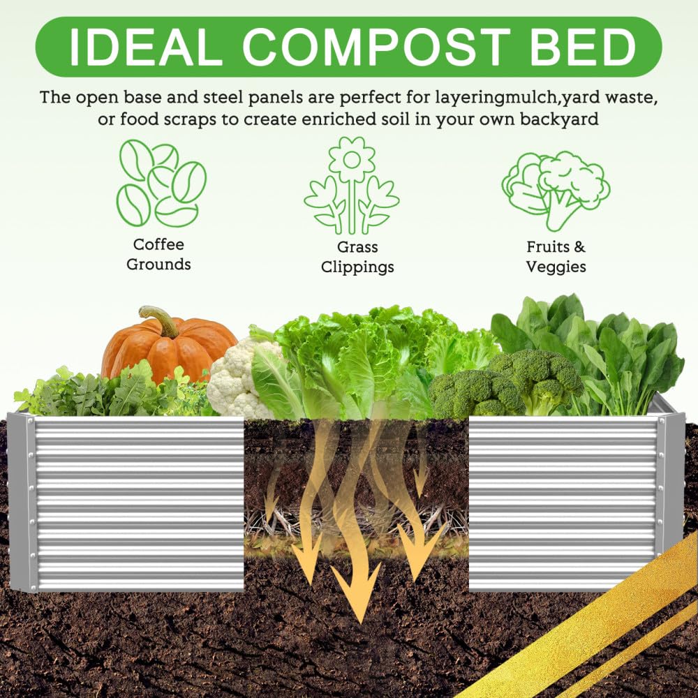 CATMANOR open-bottom design galvanized bed with drainage for healthy roots.