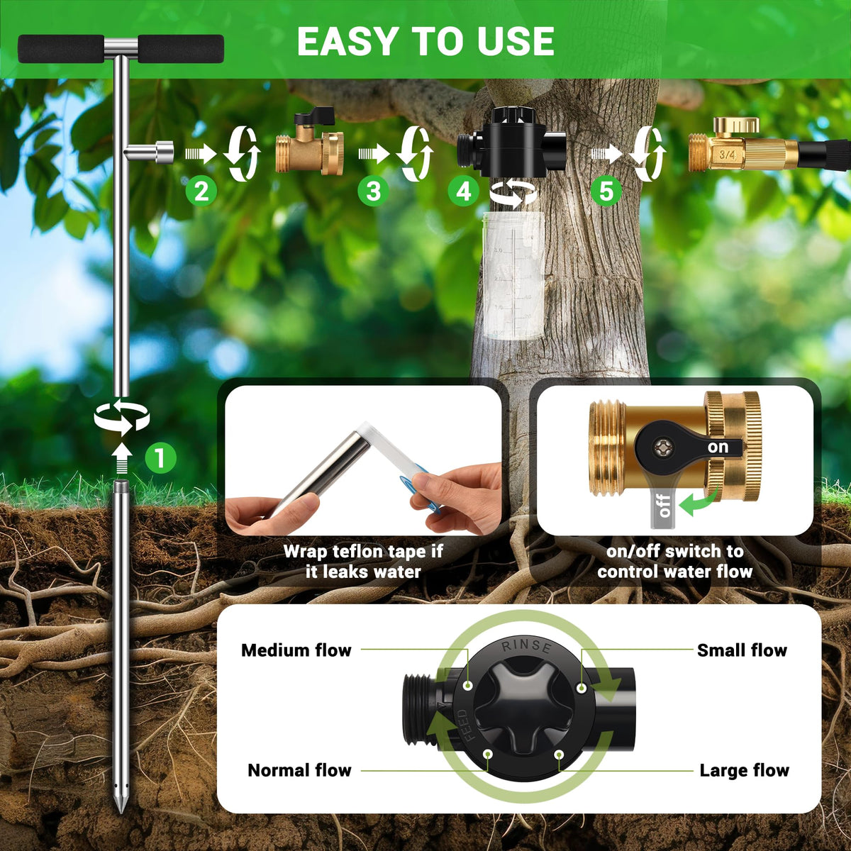 Caulimo T-handle grip offers comfortable operation during long watering sessions