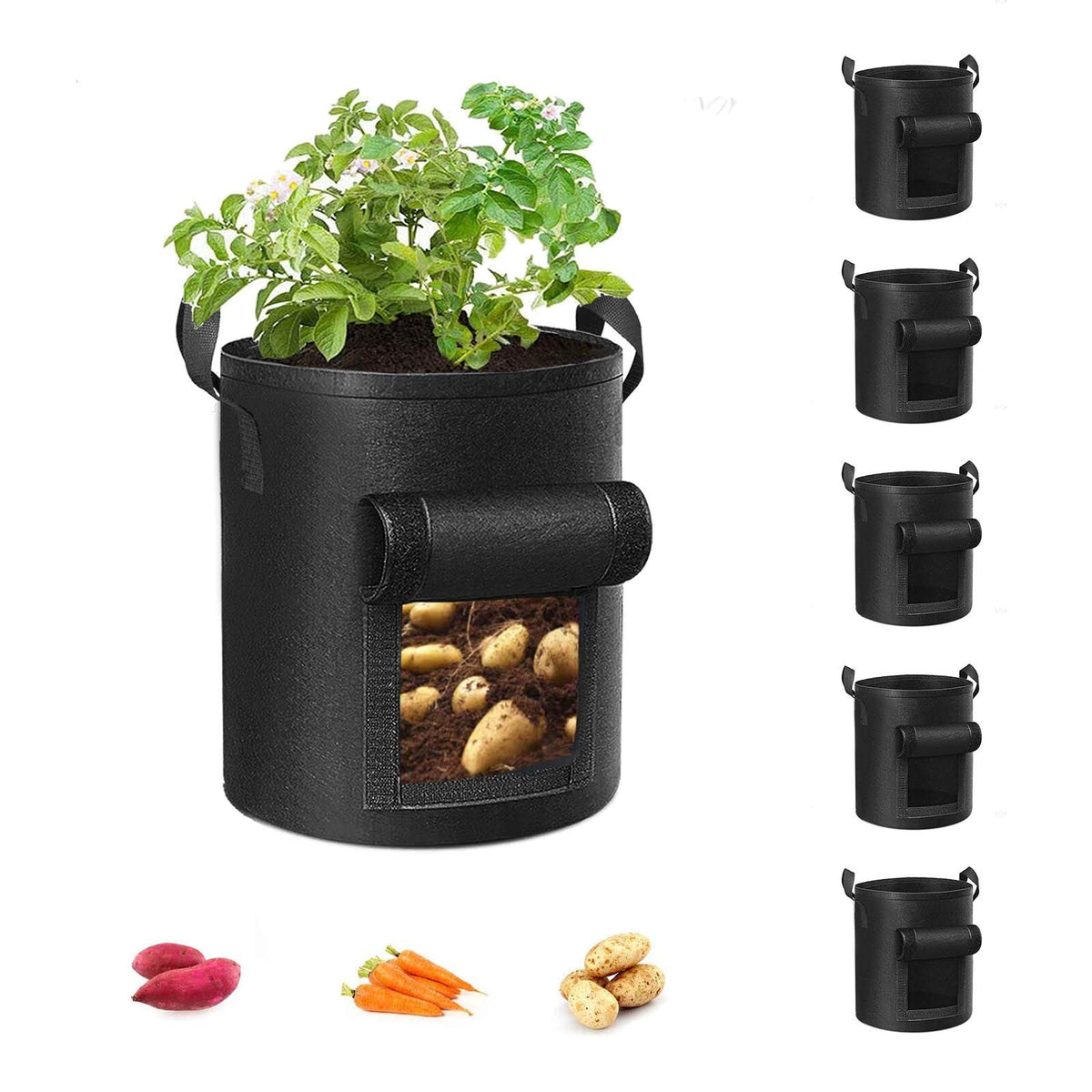 Cavisoo 5-pack 10 gallon grow bags with visualization window for harvest timing.