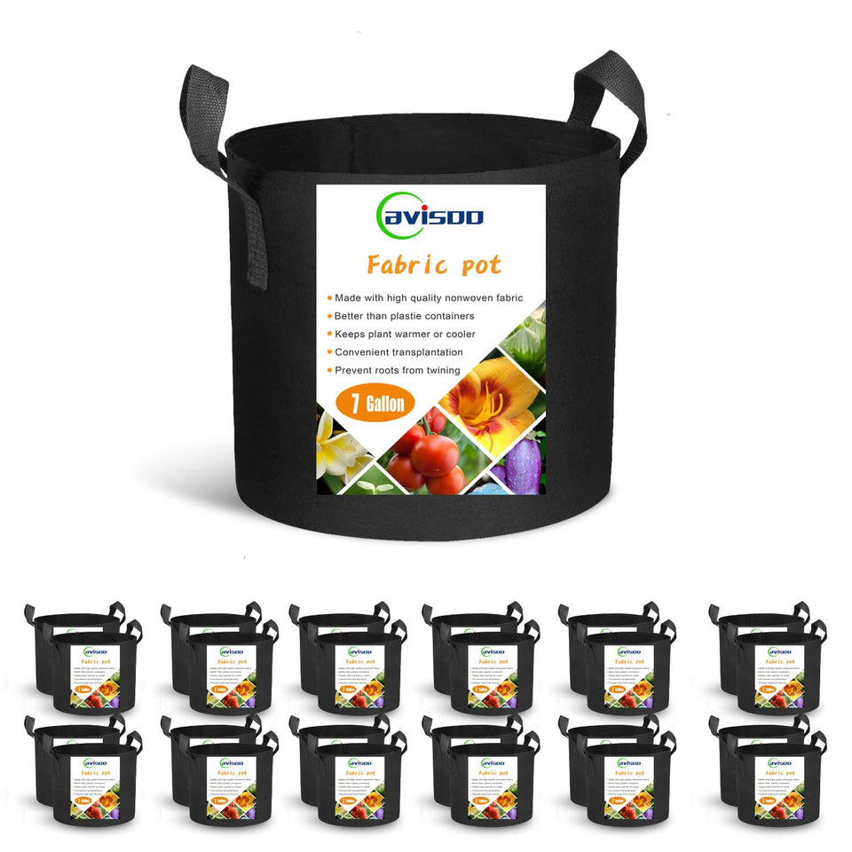 Cavisoo 7-gallon grow bag shows heavy-duty nonwoven fabric for durable gardening.
