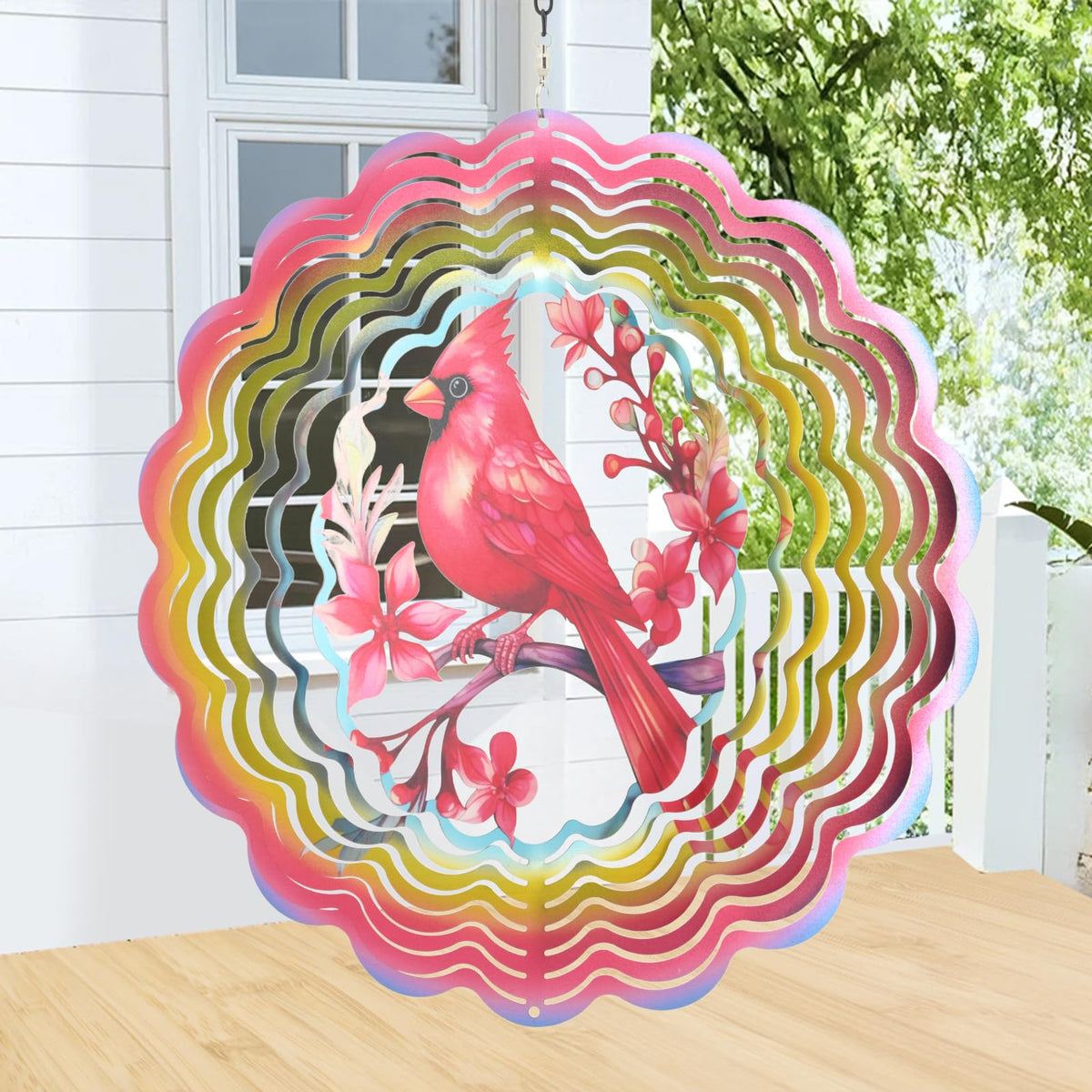 Cawalap Cardinal Bird wind spinner with 3D glitter for outdoor sparkle.