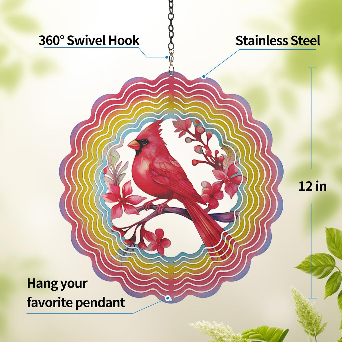 Cawalap garden decor Cardinal wind spinner adds sparkle to patios.