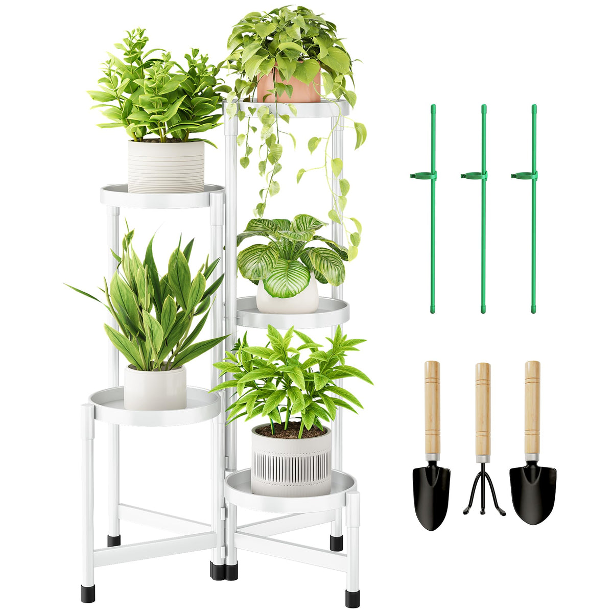 Cawukege 5-tier plant stand indoors-outdoors, sturdy display with stable feet.