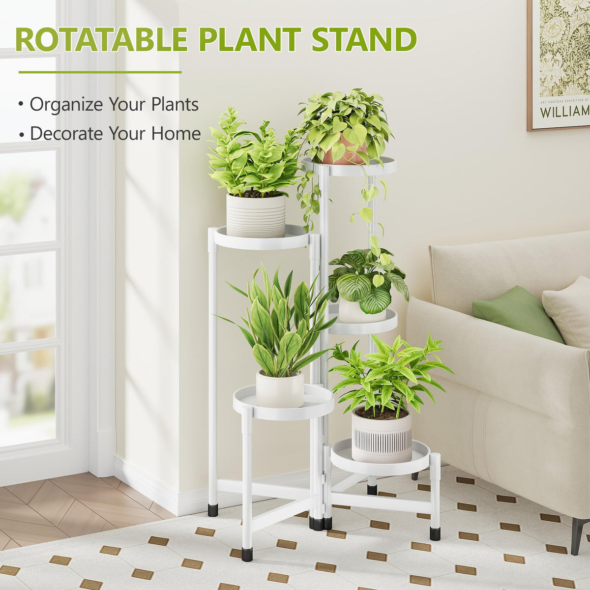 Cawukege corner plant shelf on balcony saves space and boosts display.