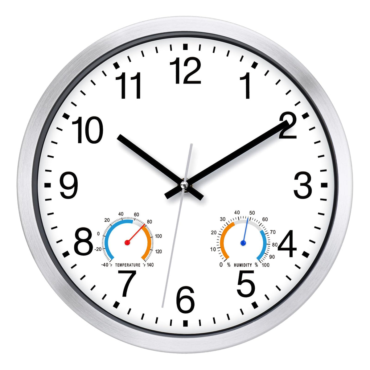 Caysie 12-inch indoor/outdoor clock front view with large numerals for easy reading.