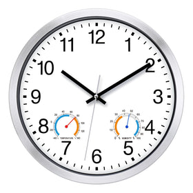 Caysie 12-inch indoor/outdoor clock front view with large numerals for easy reading.