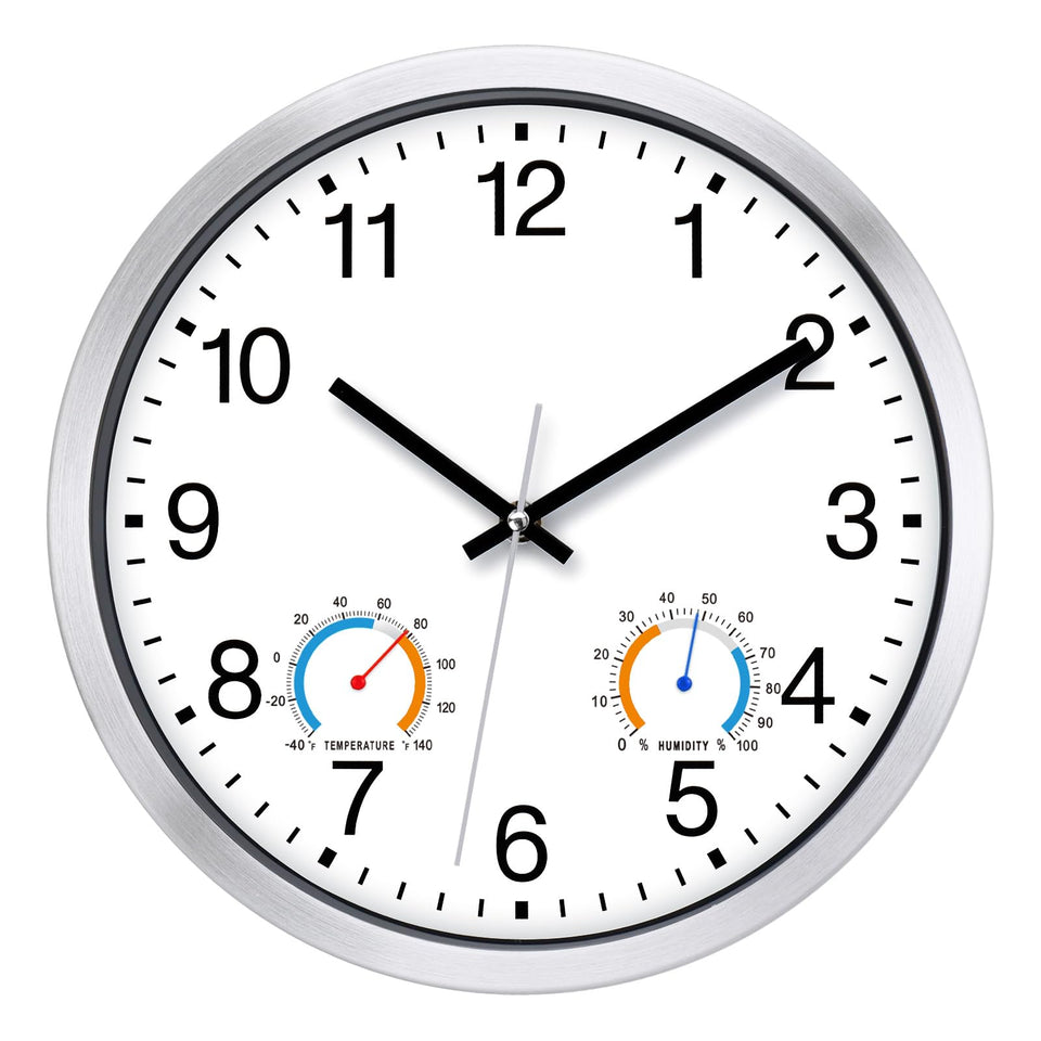 Caysie 12-inch indoor/outdoor clock front view with large numerals for easy reading.
