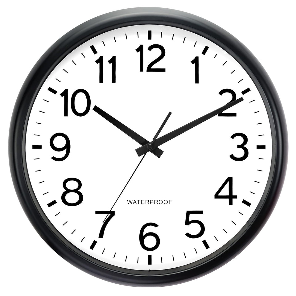 Caysie 16-inch outdoor clock front view with clear numerals for easy outdoor time reading