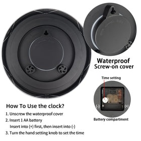 Caysie clock back with hanging slot for simple wall mounting.