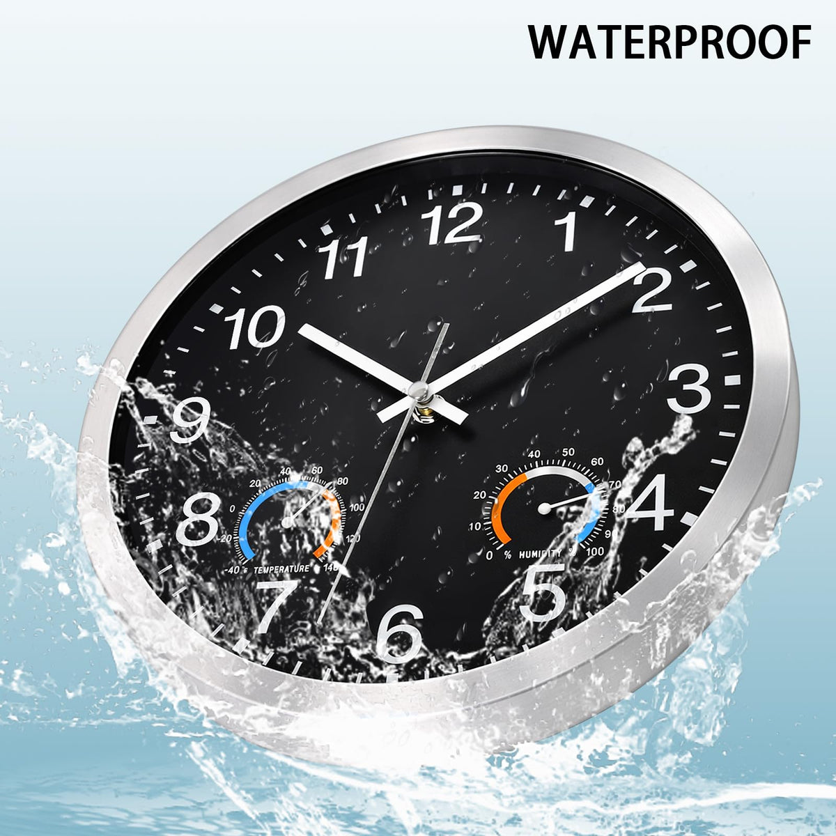 Caysie clock thermometer and hygrometer display for environmental monitoring.