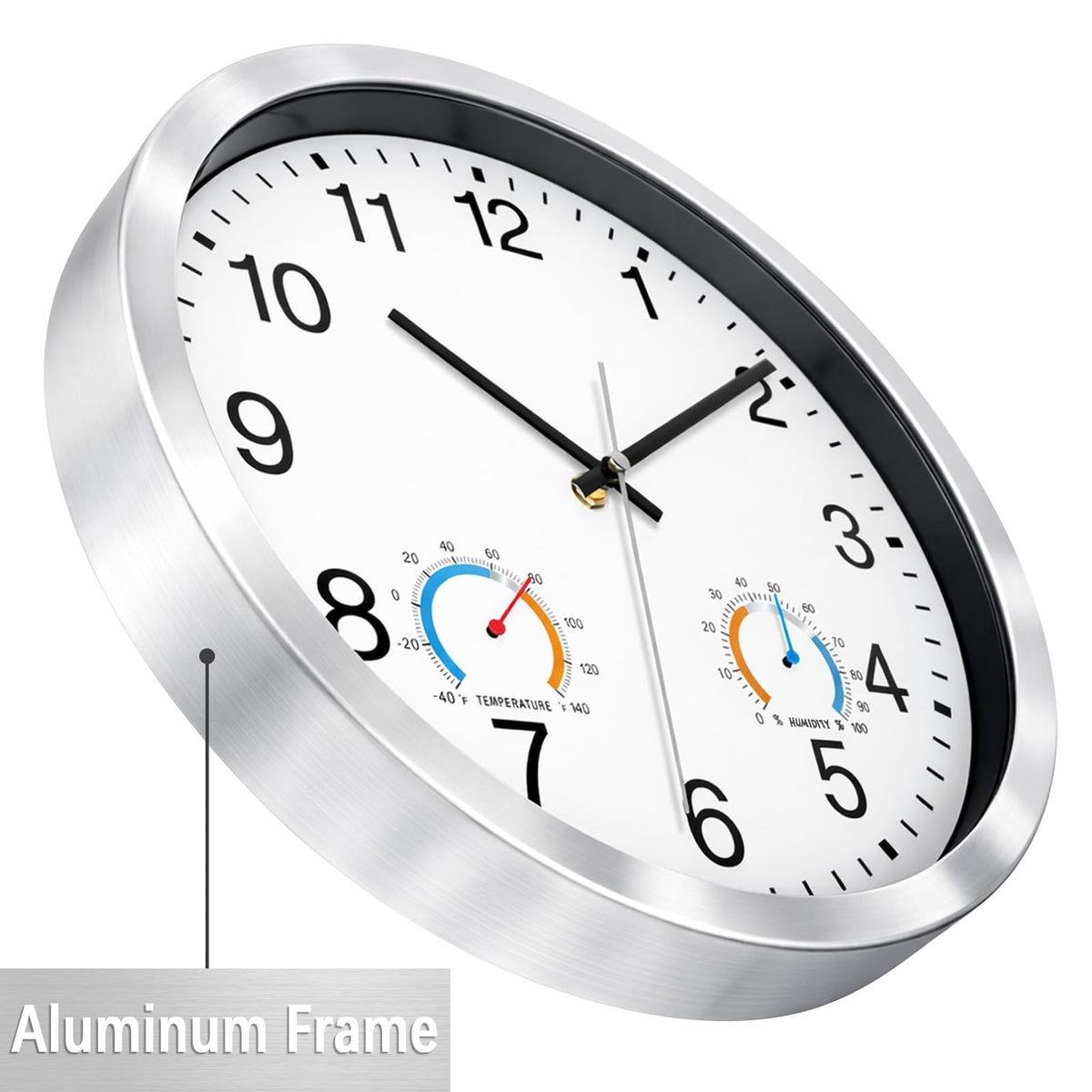 Caysie thermometer-hygrometer dial close-up with real-time environmental readings.