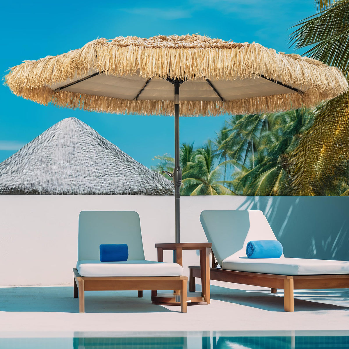 CBFULLRES 8ft tiki umbrella frame providing sturdy outdoor shade for gatherings