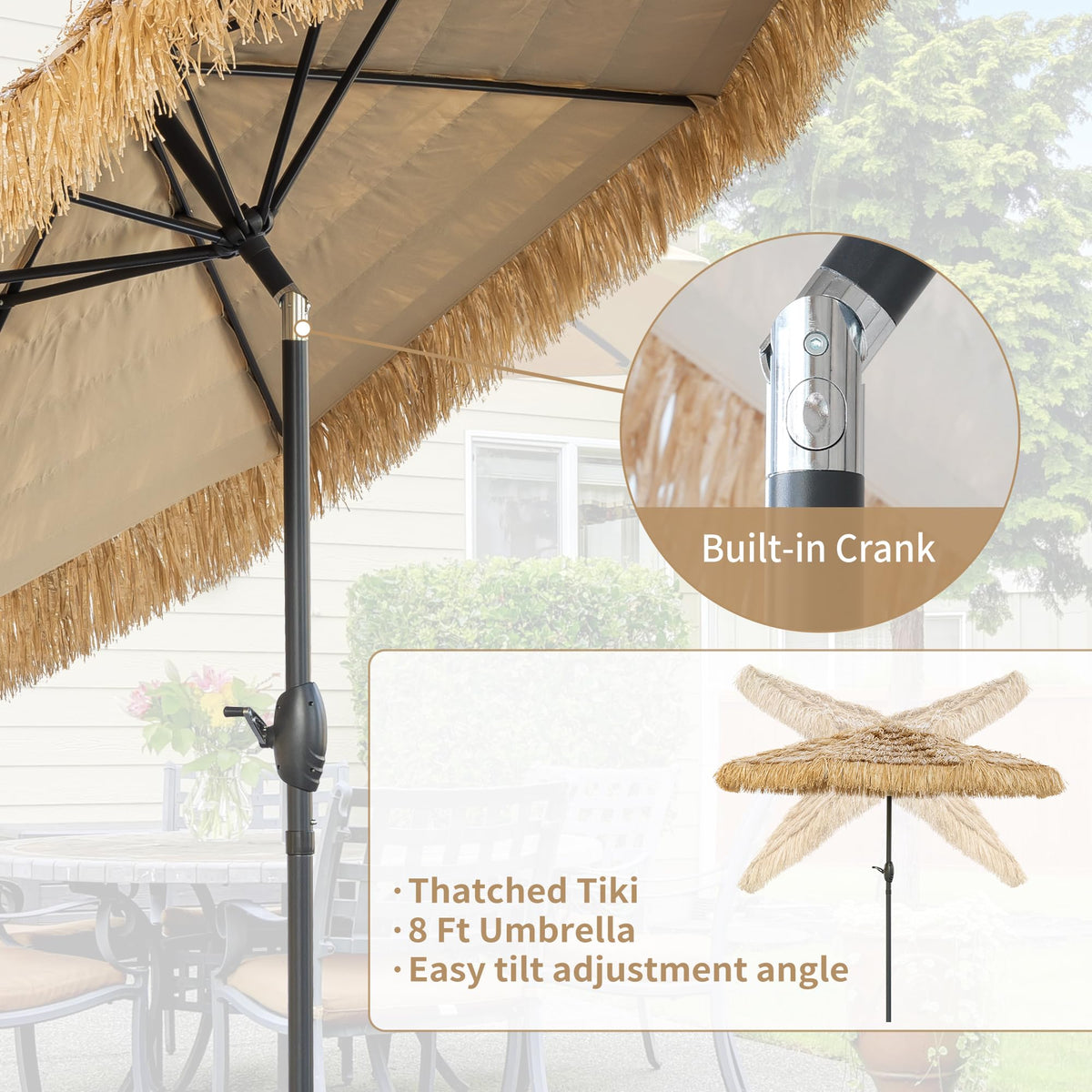 CBFULLRES 8ft tiki umbrella with UPF50+ shade for sunny poolside days