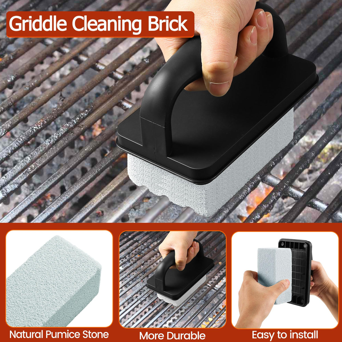 CCTVRTV griddle cleaning stone with handle removing rust from surfaces