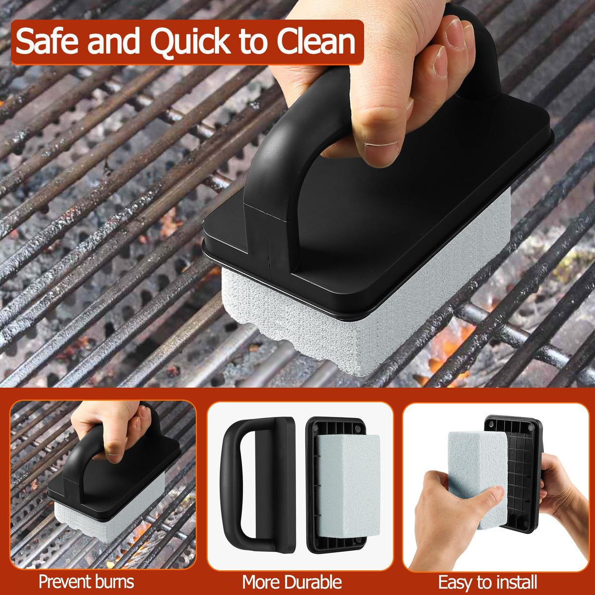 CCTVRTV pumice griddle cleaning stone in use removes residue without scratching surfaces.