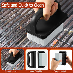 CCTVRTV pumice griddle cleaning stone in use removes residue without scratching surfaces.