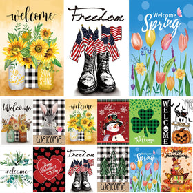 CDLong seasonal garden flags front view, vibrant year-round outdoor decor.