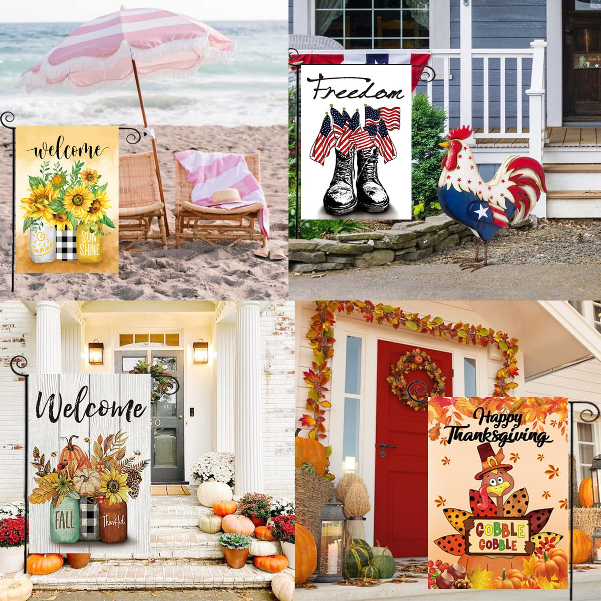 CDLong seasonal flags 12x18 layout displays colorful holiday motifs for yard.