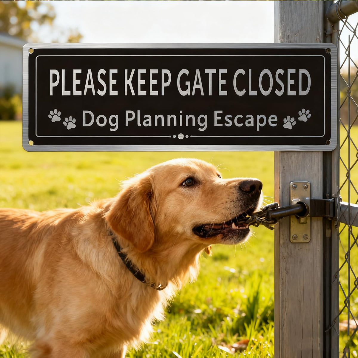 CDXHOME gate sign with four pre-drilled holes for simple mounting.