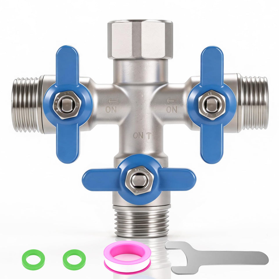 Ceaeso 304 stainless steel 3-way hose splitter full-port design for high flow.