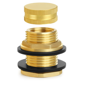 Ceaeso brass bulkhead fitting with plug assembly shows robust construction for rain barrel projects.