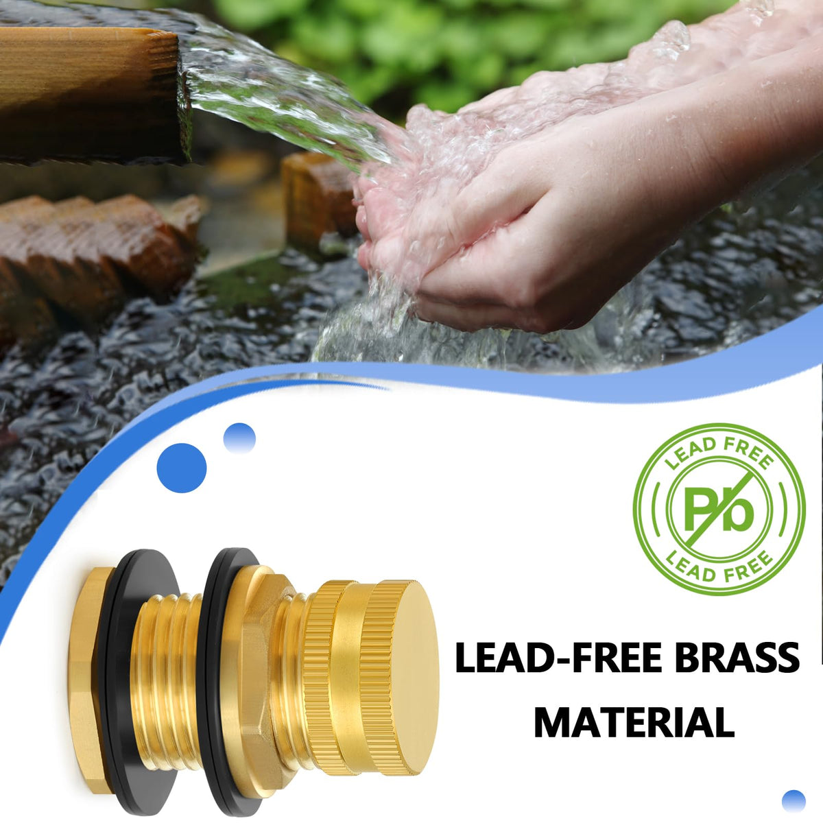 Ceaeso brass tank connector installed on a rain barrel.