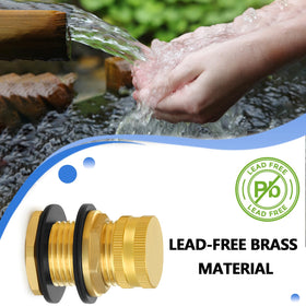 Ceaeso brass tank connector installed on a rain barrel.
