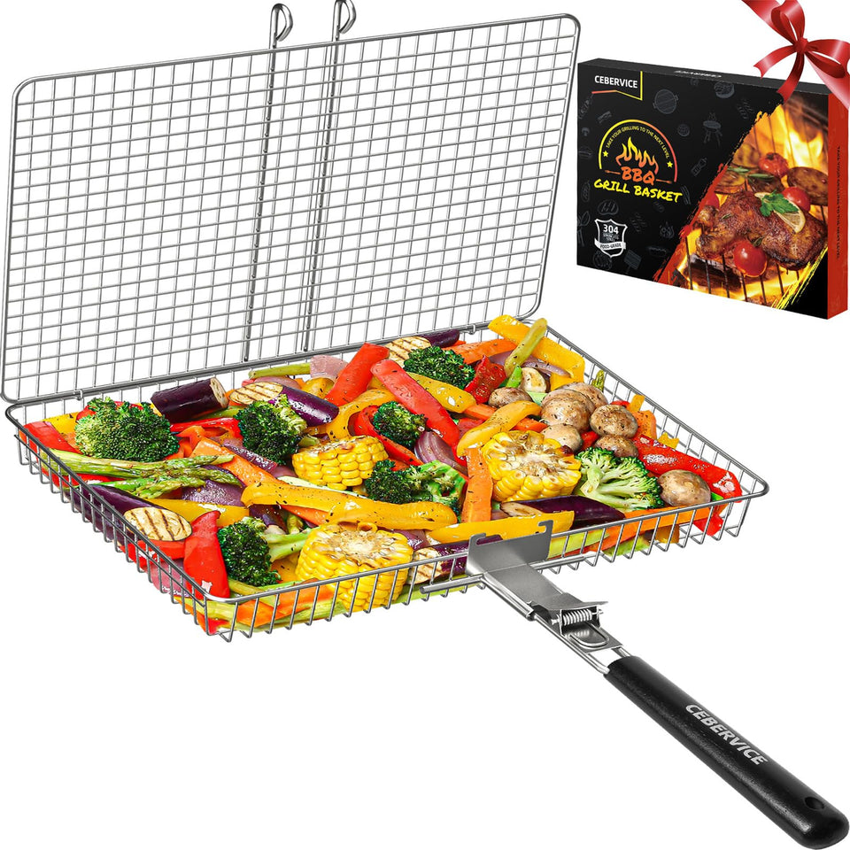 CEBERVICE extra large grill basket lifting whole fish for even cooking