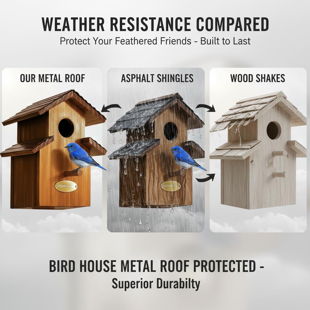 CEDAR ALPHA bluebird house 1.5-inch entrance hole invites bluebirds.