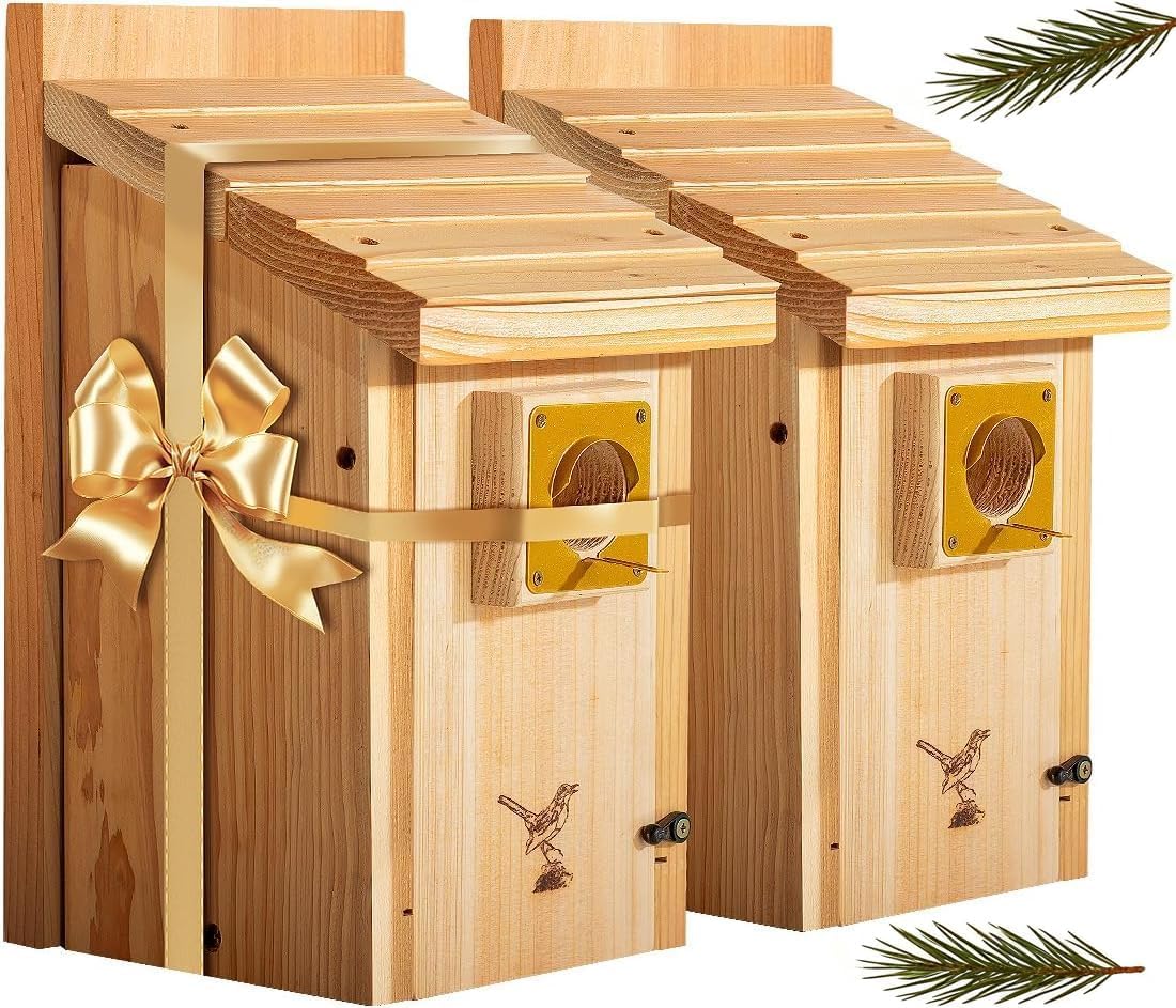 CEDAR ALPHA Bluebird House front view shows a weatherproof nesting box for outdoor spaces