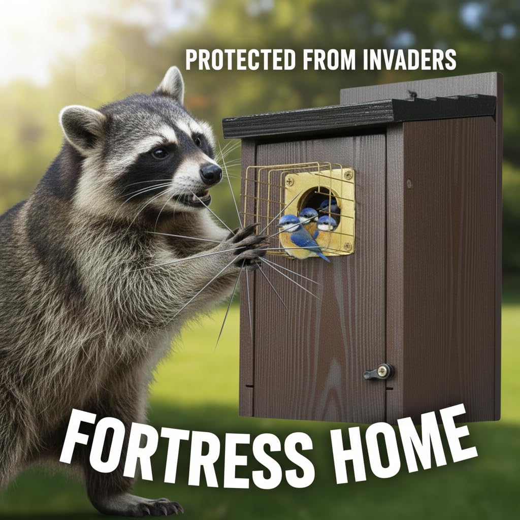 CEDAR ALPHA mesh cage predator guard protects nesting bluebirds from predators