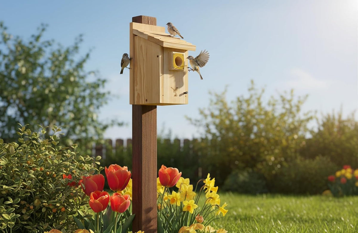 CEDAR ALPHA Bluebird House upward-angled vent holes to shed rain