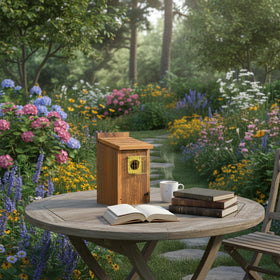 Carbonized cedar wood used for long-lasting outdoor durability.