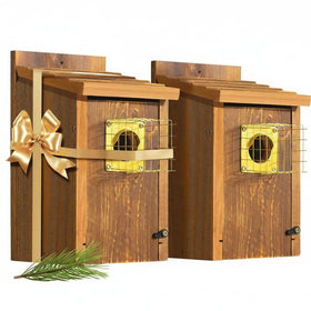 CEDAR ALPHA Fortress Bluebird House front view; durable outdoor-ready design.