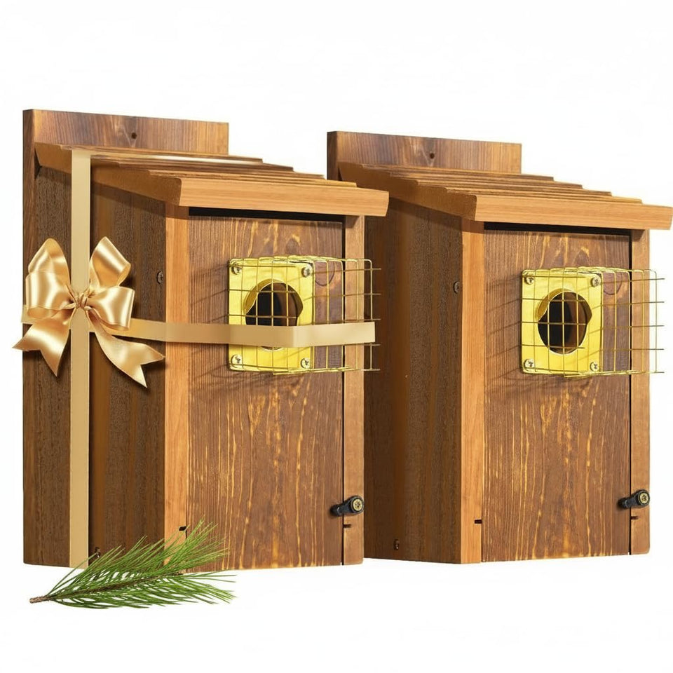CEDAR ALPHA Fortress Bluebird House front view; durable outdoor-ready design.