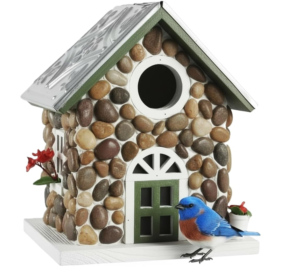 CEDAR ALPHA Masterpiece Bluebird House close up of embossed roof shedding rain and snow