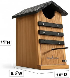 CEDAR ALPHA nesting shelter invites diverse backyard visitors.