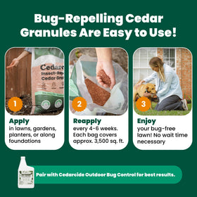 Garden bed with Cedarcide granules delivering eco-friendly insect deterrence.