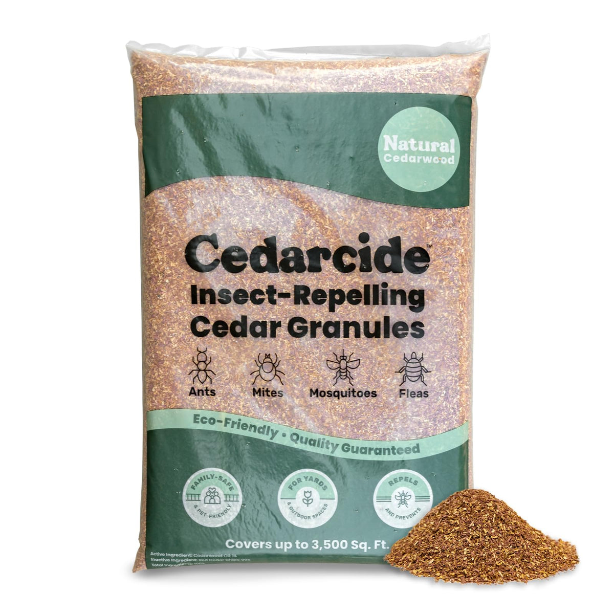 Cedarcide Original Cedar Granules around yard perimeter deter pests naturally.